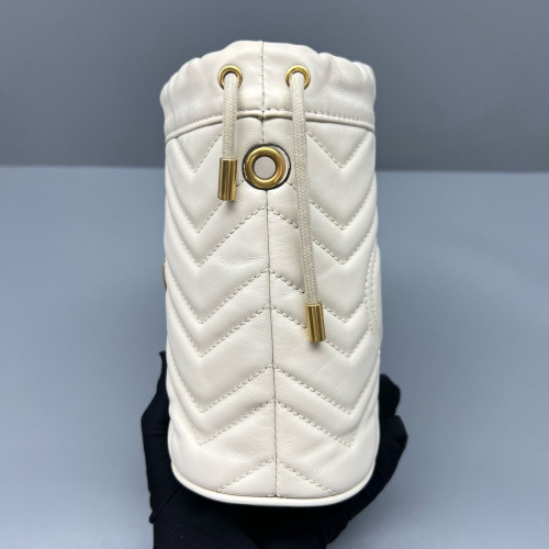 Gucci Matelasse Mini GG Marmont Bucket Bag Calfskin White