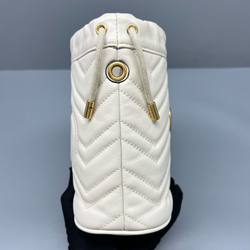Gucci Matelasse Mini GG Marmont Bucket Bag Calfskin White