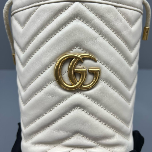 Gucci Matelasse Mini GG Marmont Bucket Bag Calfskin White