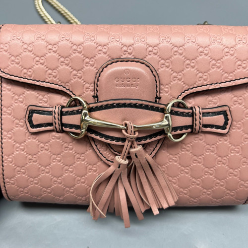 Gucci Mini Emily Chain Shoulder Bag Guccissima Pink
