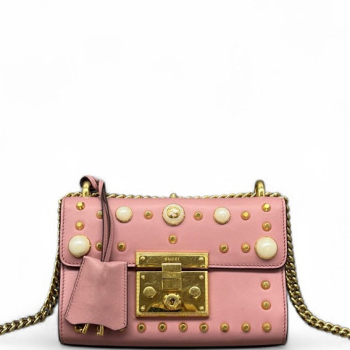 Gucci Studded Small Padlock Shoulder Bag Calfskin Pink