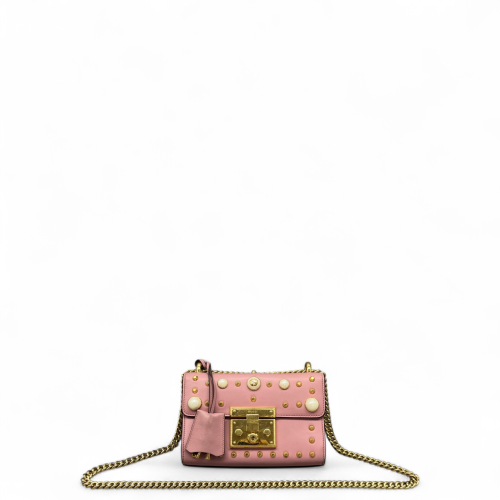 Gucci Studded Small Padlock Shoulder Bag Calfskin Pink