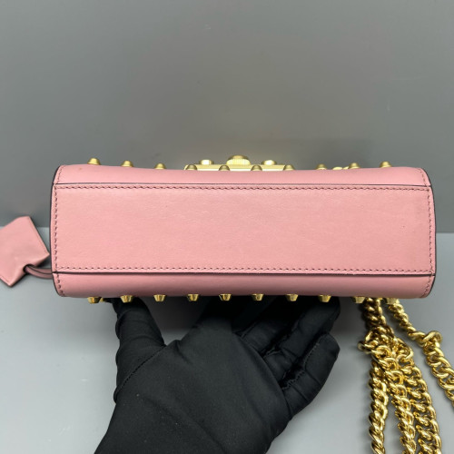 Gucci Studded Small Padlock Shoulder Bag Calfskin Pink