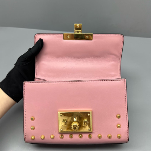 Gucci Studded Small Padlock Shoulder Bag Calfskin Pink