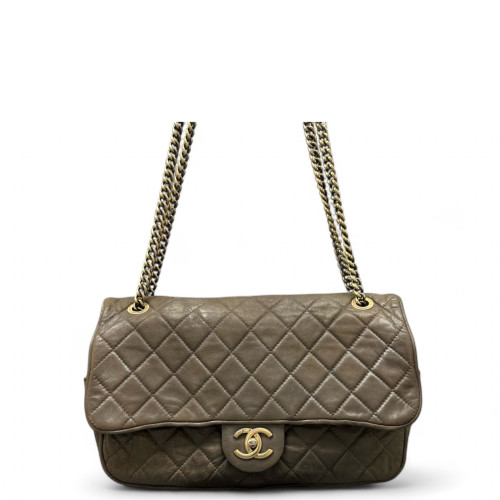 Chanel Quilted Large Flap Calfskin Taupe Grey