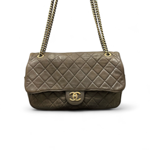 Chanel Quilted Large Flap Calfskin Taupe Grey