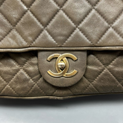 Chanel Quilted Large Flap Calfskin Taupe Grey