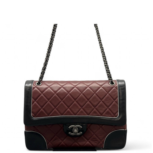 Chanel Quilted Flap Bag Calfskin Burgundy Black