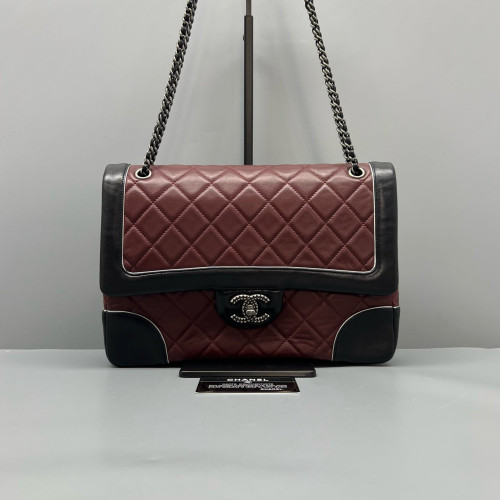 Chanel Quilted Flap Bag Calfskin Burgundy Black