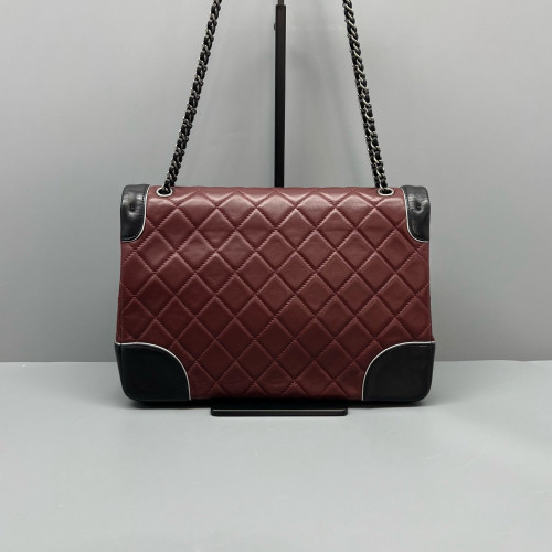 Chanel Quilted Flap Bag Calfskin Burgundy Black