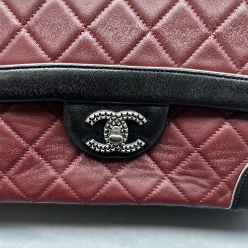 Chanel Quilted Flap Bag Calfskin Burgundy Black
