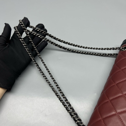 Chanel Quilted Flap Bag Calfskin Burgundy Black
