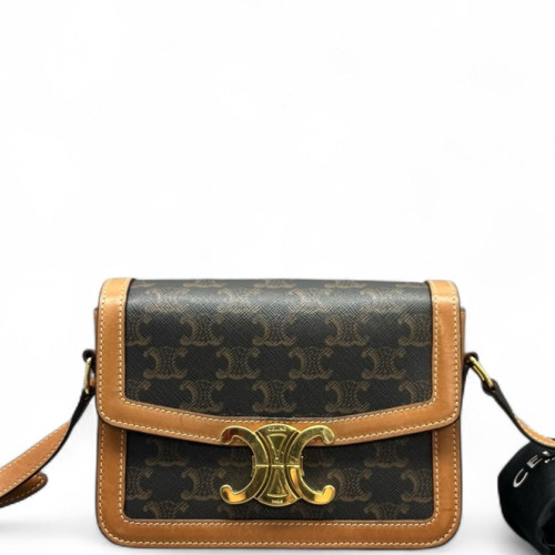 Celine Teen Triomphe Shoulder Bag Triomphe Brown Tan Black