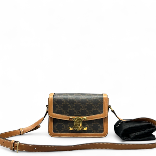 Celine Teen Triomphe Shoulder Bag Triomphe Brown Tan Black