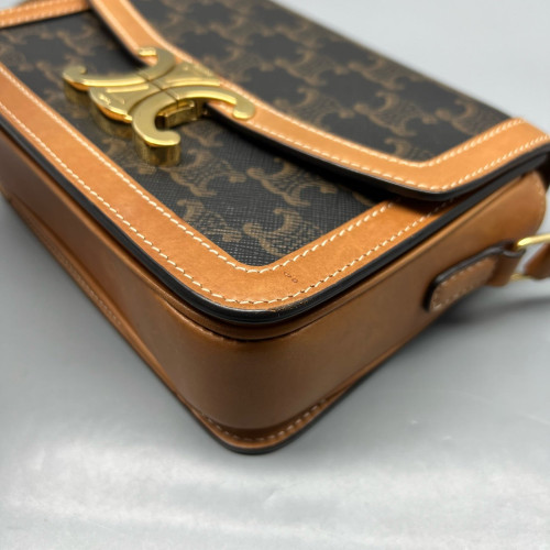 Celine Teen Triomphe Shoulder Bag Triomphe Brown Tan Black