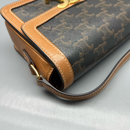 Celine Teen Triomphe Shoulder Bag Triomphe Brown Tan Black