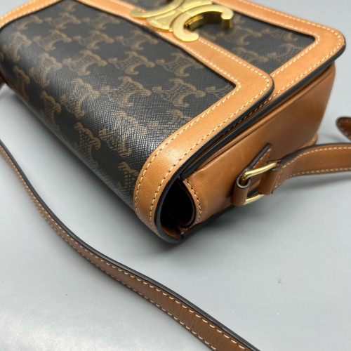 Celine Teen Triomphe Shoulder Bag Triomphe Brown Tan Black