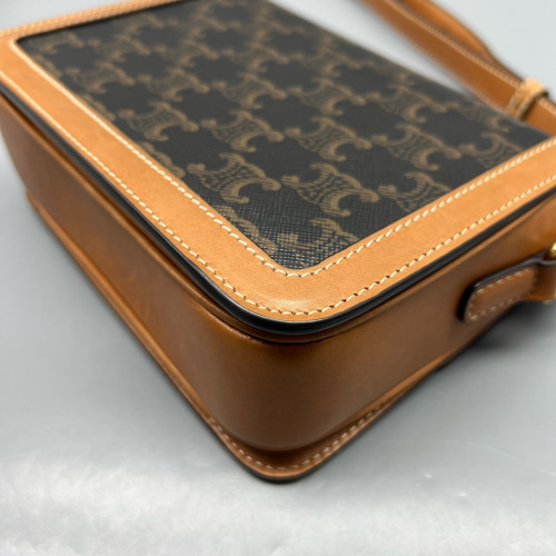 Celine Teen Triomphe Shoulder Bag Triomphe Brown Tan Black