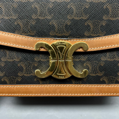 Celine Teen Triomphe Shoulder Bag Triomphe Brown Tan Black