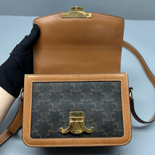 Celine Teen Triomphe Shoulder Bag Triomphe Brown Tan Black