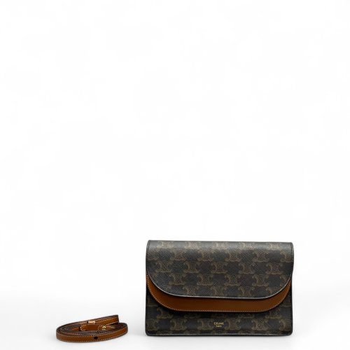 Celine Wallet On Strap Triomphe Brown Black