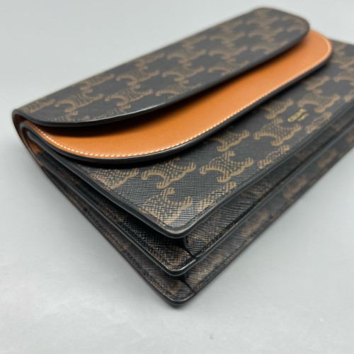 Celine Wallet On Strap Triomphe Brown Black