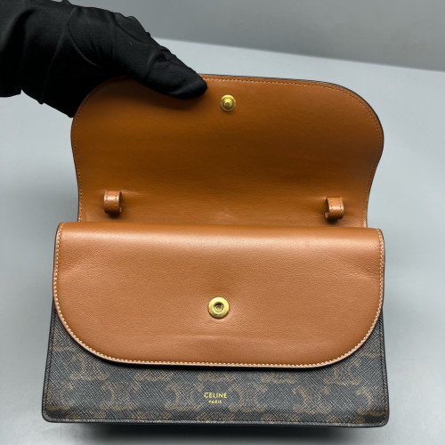 Celine Wallet On Strap Triomphe Brown Black
