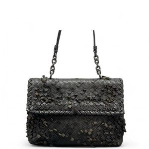 Bottega Veneta Large Olimpia Shoulder Bag Calfskin Intrecciato Dark Grey