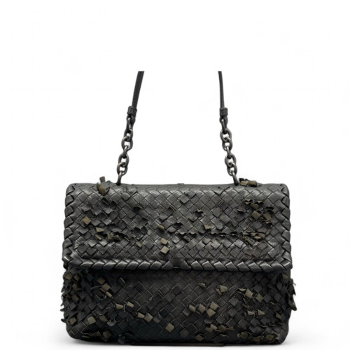 Bottega Veneta Large Olimpia Shoulder Bag Calfskin Intrecciato Dark Grey