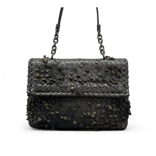 Bottega Veneta Large Olimpia Shoulder Bag Calfskin Intrecciato Dark Grey