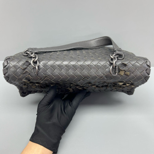 Bottega Veneta Large Olimpia Shoulder Bag Calfskin Intrecciato Dark Grey