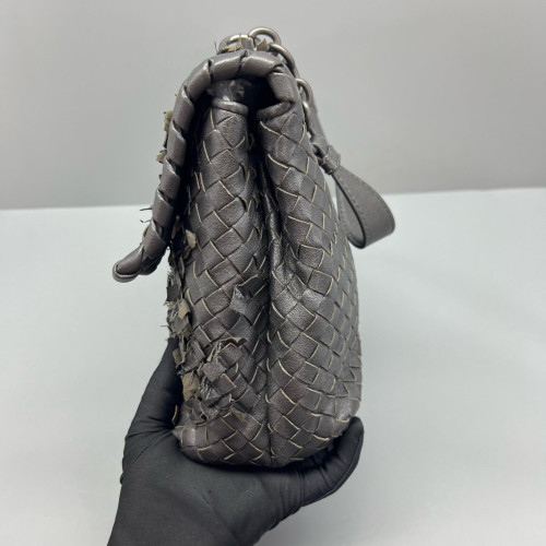 Bottega Veneta Large Olimpia Shoulder Bag Calfskin Intrecciato Dark Grey