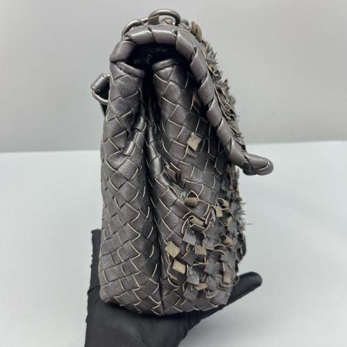 Bottega Veneta Large Olimpia Shoulder Bag Calfskin Intrecciato Dark Grey