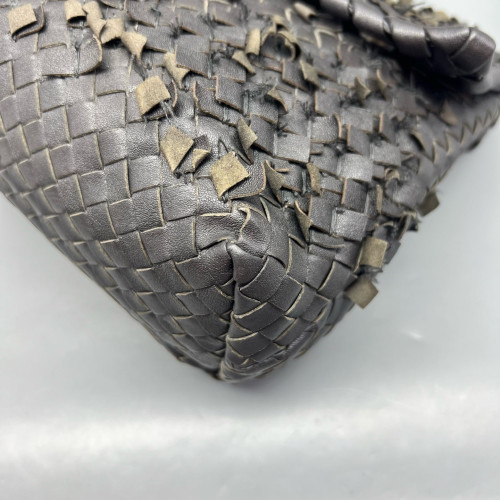Bottega Veneta Large Olimpia Shoulder Bag Calfskin Intrecciato Dark Grey