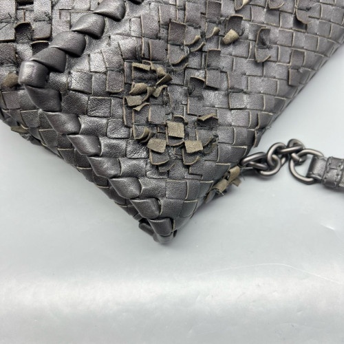 Bottega Veneta Large Olimpia Shoulder Bag Calfskin Intrecciato Dark Grey