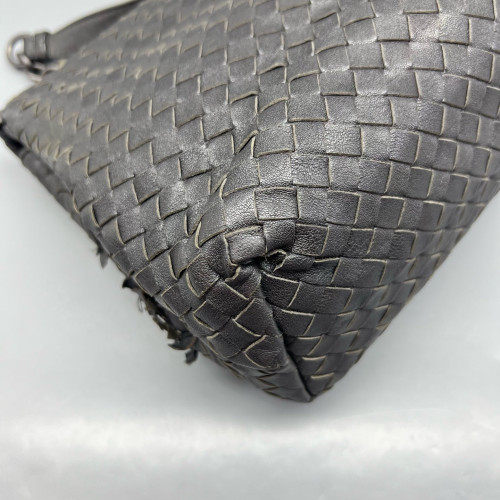 Bottega Veneta Large Olimpia Shoulder Bag Calfskin Intrecciato Dark Grey