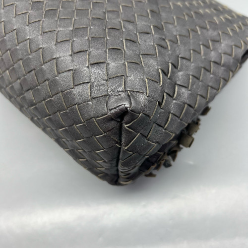 Bottega Veneta Large Olimpia Shoulder Bag Calfskin Intrecciato Dark Grey