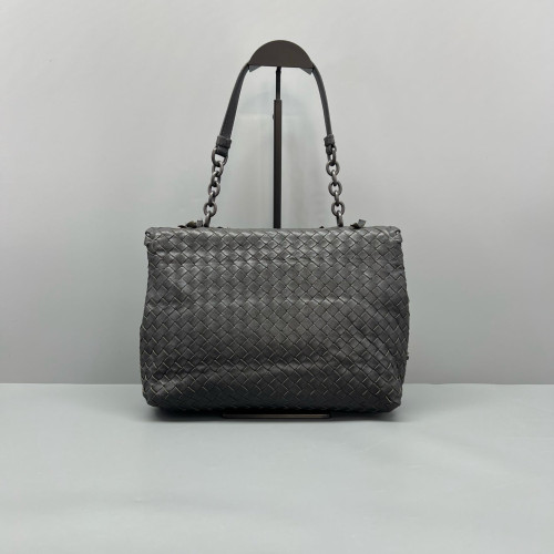 Bottega Veneta Large Olimpia Shoulder Bag Calfskin Intrecciato Dark Grey