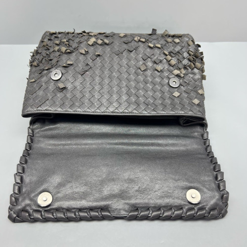 Bottega Veneta Large Olimpia Shoulder Bag Calfskin Intrecciato Dark Grey