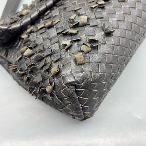 Bottega Veneta Large Olimpia Shoulder Bag Calfskin Intrecciato Dark Grey
