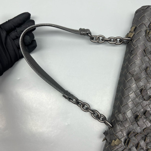 Bottega Veneta Large Olimpia Shoulder Bag Calfskin Intrecciato Dark Grey