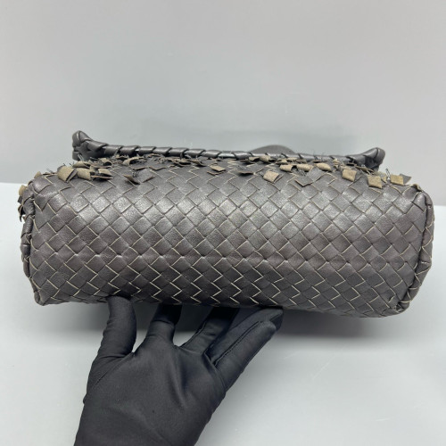 Bottega Veneta Large Olimpia Shoulder Bag Calfskin Intrecciato Dark Grey