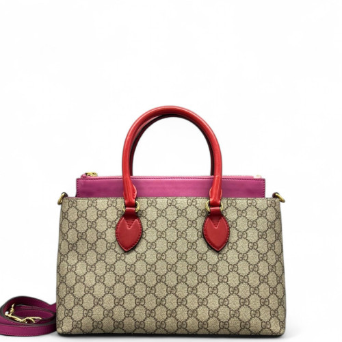 Gucci Handbag GG Supreme Monogram Calfskin Beige Red Purple