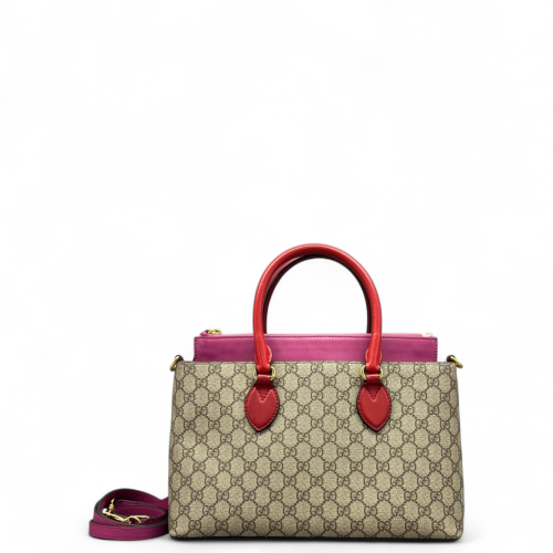 Gucci Handbag GG Supreme Monogram Calfskin Beige Red Purple