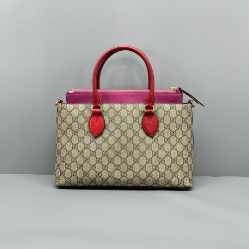 Gucci Handbag GG Supreme Monogram Calfskin Beige Red Purple
