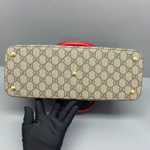Gucci Handbag GG Supreme Monogram Calfskin Beige Red Purple
