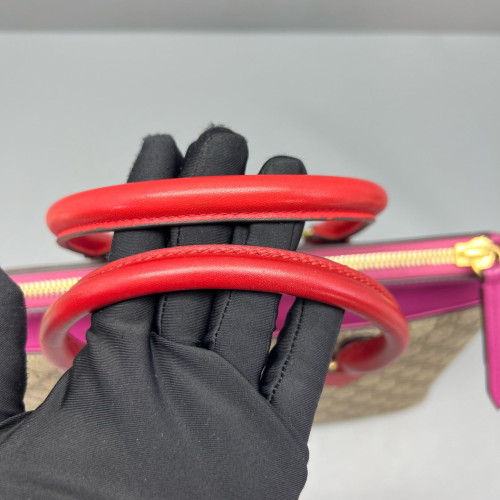 Gucci Handbag GG Supreme Monogram Calfskin Beige Red Purple