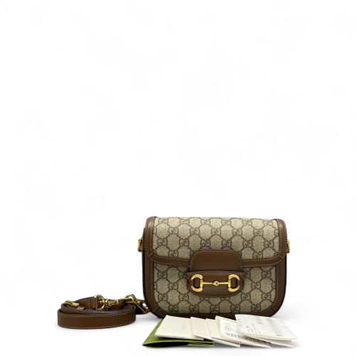 Gucci Small Horsebit 1955 GG Supreme Monogram Calfskin Tan Beige