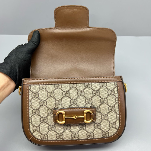 Gucci Small Horsebit 1955 GG Supreme Monogram Calfskin Tan Beige
