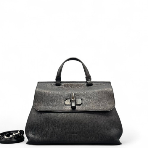 Gucci Medium Bamboo Daily Top Handle Bag Calfskin Black